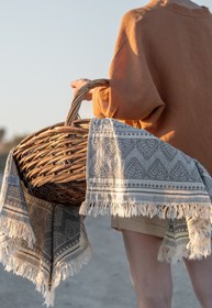 Resim Souq Jakarlı Peştemal Gri, Taşıma Çantalı - Gri / 90x160 