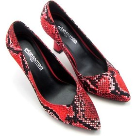 Resim Jatqılı Exclusive Kırmızı Yılan Kadeh Topuklu Ayakkabı Kırmızı - Siyah 