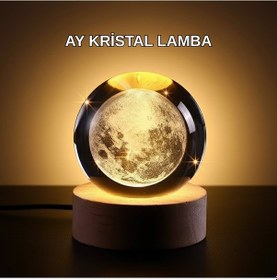 Resim Ay Temalı Kristal Küre Gece Lambası Led Aydınlatmalı Premium Dekor 