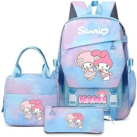 Resim Maxaccess Sanrio Multicolor Blue Fireworks Style Sırt Çantası 3lü Set Tablet Bölmeli Okul Çantası Multicolor 