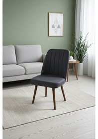 Resim Nora 6 Adet Sandalye - Keten Kumaşlı Sandalye Modern Ahşap Ayaklı Yemek & Çalışma Sandalyesi Minimal Tasarım Antrasit 