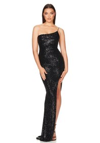 Resim Hanife Glam Couture Hanife Glam Tek Askılı Yırtmaçlı Pul Payet Abiye Elbise Siyah 