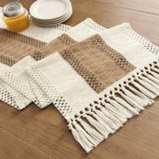 Resim Ev Dekorasyonu için Bohem Tarzı Örgü Dantel Masa Süsü - Çiftlik Stili Polyester Masa Süsü, Yemek Masası, Kahve Masası, Noel Tatil Süslemeleri için (1 Parça) 