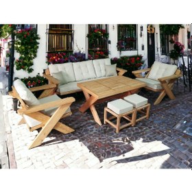 Resim Berlin Masif Ahşap Koltuk Kestane Ağacı 3+1+1+masa+puf Takımı K 