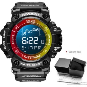 Resim Hanyang Siyah-Kırmızı Sarı Kutu Smael Zeytin Yeşili Spor Saat Erkekler Için Su Geçirmez Kronograf Hafta Tarih Alarmlı LED Ekranlı Elektronik Dijital Kol Saati 8082 (Yurt Dışından) 