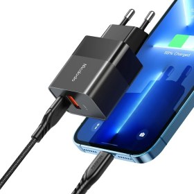 Resim Mcdodo CH-1952 20W 1xType-C ve 1xUsb Girişli Şarj Adaptörü + Type-C To iPhone Kablo - Siyah 