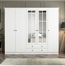 Resim Kale 5 Mebran Kapaklı 2ç Taçlı Dolap - Beyaz 210cm 