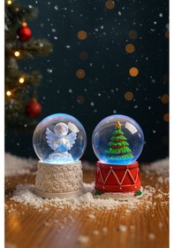 Resim Yılbaşı Ev Dekorasyonu Yeniyıl 2'li Set Işıklı Melek Kar Küresi Yeni Yıl Çam Ağacı Kar Küresi 6,5 Cm Çok Renkli 