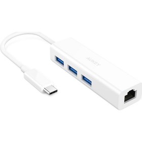 Resim Aukey CB-C17 USB C To 3 Port USB3.0 Hub Gigabit Ethernet Adapter Beyaz 