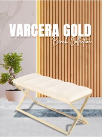 Resim Gazzini furniture Varcera Gold Sliced Bench Çapraz Metal Ayaklı Dilimli Model Beyaz Puf 