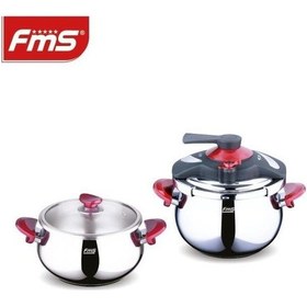 Resim Fms Venüs İkiz 5 + 7 Litre Güveç Düdüklü Tencere Seti + Cam Kapak Kırmızı 3029 Kırmızı 