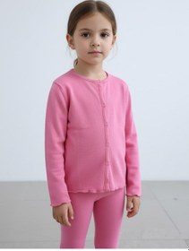 Resim Kız Çocuk Fitilli %100 Pamuklu Düğmeli Hırka Koyu Pembe 