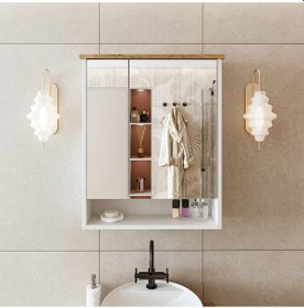 Resim Banos Banyo Kulpsuz 2 Kapaklı Beyaz Mdf 62Cm Aynalı Banyo Üst Dlp Atlantik Çam - Beyaz 