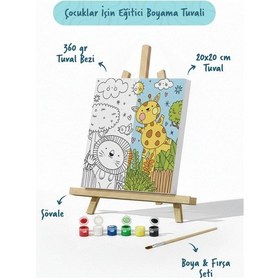 Resim Sevimli Safari Hayvanları Çocuk Boyama Tuvali Seti 20x20 Cm 