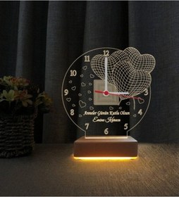 Resim Saatli Gece Lambası Anneler Günü Hediyesi 3Kalpli Lamba 