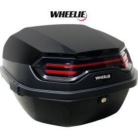 Resim WHEELIE XT08-B 32 Litre Motosiklet Arka Çanta Siyah Parlak Su Geçirmez ABS Top Case Çift Kilitleme Üniversal 