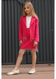 Resim Riccotarz Kız Çocuk Dökümlü Kristal Taş Detaylı Fuşya Etekli Takım 001 