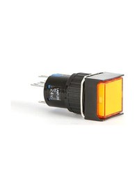 Resim 16mm Sarı Kare Ledli Yaylı Buton - 5 Pin 24V.DC 1NO+1NC 