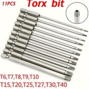 Resim 11 Parça Torx Tornavida Uç Seti, S2 Alaşımlı Çelik, Dayanıklı Altıgen Saplı Yıldız Uçlar, T6-T40, Ev DIY, Araç ve Elektrik Onarımları İçin, Elektriksiz Alet Seti - Metal Yapı 
