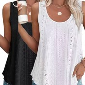 Resim 2 Adet Yazlık Örgü Tank Top, Rahat Yuvarlak Yaka Düz Renkli Polyester Yelekler, %5 Elastanlı, 180g/m² Hafif Nefes Alabilir Kumaş, Kadın Modası Temel Ürünleri 