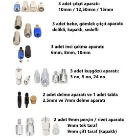 Resim İnci, Çıtçıt, Klikit, Kuşgözü, Perçin Kalıp Seti (17 Aparat) 