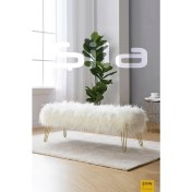 Resim Zem Şila Bench Beyaz Peluş - Gold Ayaklı 