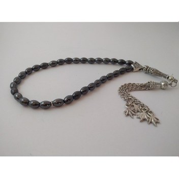 Hematit Taşı Arpa Kesim Tespih / Doğaltaş Tespih