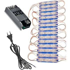 Resim 20 Adet 12 Volt 1.5 Watt 3 Lensli Mavi 2835 Smd Led Modül Ip65 Modül 5a Trafo Ve Arapurlu Güç Kablol Mavi 