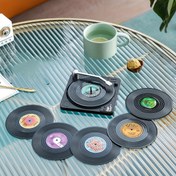 Resim 6'lı Retro Vinil Plak Kılıfları ile Depolama Standı, Plastik Isıya Dayanıklı Kahve ve Çay Bardak Pedleri, Dekoratif CD Temalı Masa Pedleri, 6 Disk Tasarımı 