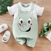 Resim Sevimli Fil Karikatürü Sahte İki Parçalı Kısa Kollu Tulum Çocuklar İçin, Yazlık Giysi, Yumuşak Polyester Karışımı, Dış Mekanlar İçin Mükemmel 