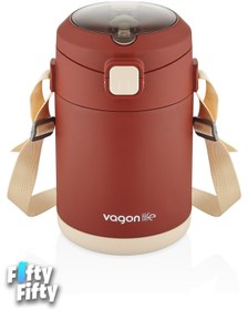 Resim Vagonlife Çelik Yemek Termosu Isı Yalıtımlı 2 Kaseli 1.8LT Sızdırmaz Vakumlu Kap Taşıma Askılı -FF10 