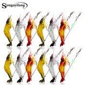 Resim 12 adet Sougayilang Luminous Soft Shrimp Balıkçılık Yemi Kanca ile - Karanlıkta Artan Görünürlük ve Çekicilik için Parlar 