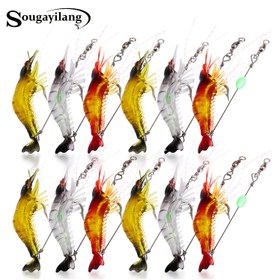 Resim 12 adet Sougayilang Luminous Soft Shrimp Balıkçılık Yemi Kanca ile - Karanlıkta Artan Görünürlük ve Çekicilik için Parlar 