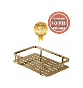 Resim Çelik Banyo Paslanmaz Pirinç Altın Gold Lidya Tekli 15x22 Cm Şampuanlık Süngerlik Banyo Rafı Gold 