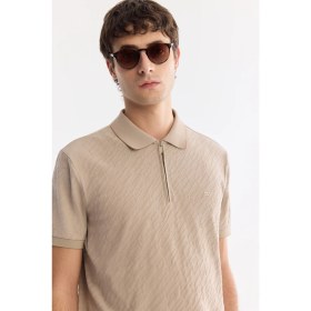 Resim AVVA Erkek Vizon Kıvrılmaz Polo Yaka Fermuarlı Jakarlı Regular Fit T-Shirt A61Y1088 