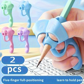 Resim 1/2/3/4-Paket Silikon Kalem Tutucu Düzelticiler - Yumuşak Kauçuk Kalem Tutucuları ile El Yazısı Pratiği Yardımcısı, İyileştirilmiş Duruş ve Hata Düzeltmesi için Mavi ve Pembe, Eğitici Aracı, Eğlenceli Tasarım, Esnek Tasarım 