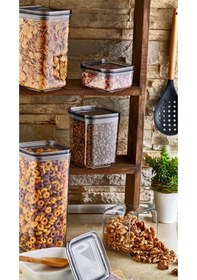 Resim 5'li Vakumlu Contalı Kare Erzak,un,bakliyat Saklama Kabı Seti-1x700 Ml-2x1000 Ml-1x1400 Ml-1x2100 Ml Şeffaf 