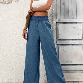 Resim Kadınlar için Düz Renkli Piliseli Bel Geniş Paça Pantolon - Rahat Kesim Makinede Yıkanabilir Her Mevsime Uygun Şık Pantolon, Günlük ve Resmi Giyim, Tatil Kıyafeti, Klasik Tarz, Kaliteli Dikişler, Şık Alt Parçalar 