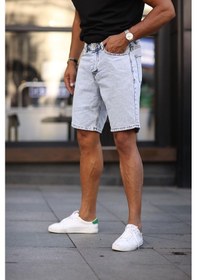 Resim Boyfriend Kot Kapri Rahat Kalıp Kot Şort Buz Mavi 