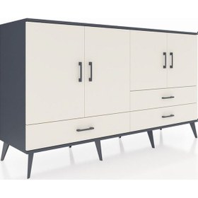 Resim Hyperion Konsol 5 Raflı 3 Çekmeceli 4 Kapaklı 176x44x99 Antrasit- Antrasit-aytaşı 