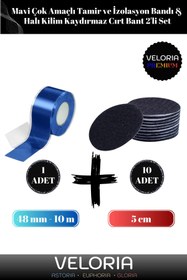 Resim Veloria Premium Mavi Çok Amaçlı 1 Adet Tamir İzolasyon Bandı & Halı Kaydırmaz 10 Adet Cırt Bant 2'li Set 