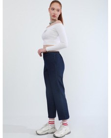 Resim Kadın Beli Lastikli Likralı Yan Cepli Jean Pantolon Lacivert Lacivert 