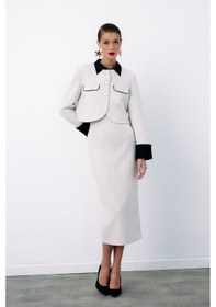 Resim Sateen Süs Düğmeli Tüvit Kalem Etek - Taş-135078 Taş 
