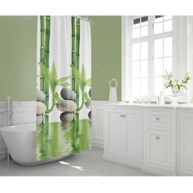 Resim Tropik Home Duş Perdesi-Yeşil Banyo Perdesi 180X200CM Küvet Perdesi, Tek Kanat Duşakabin Perdesi Halkalı Perde 