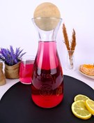 Resim DigitHome Ahşap Top Kapaklı Cam Su ve Meşrubat Sürahisi Karaf Şişe 1000 Ml – 80111 C320.016 