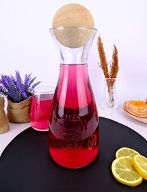 Resim DigitHome Ahşap Top Kapaklı Cam Su ve Meşrubat Sürahisi Karaf Şişe 1000 Ml – 80111 C320.016 