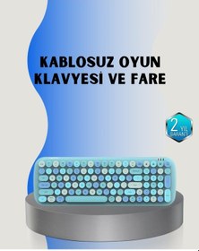 Resim Retro Tarz Kablosuz Klavye Mouse Seti 104 Tuşlu, Ergonomik Tasarım 