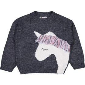 Resim Civil Girls Civil Kız Çocuk Gri Unicorn Desenli Kazak 5-6 Yaş Bisiklet Yaka Günlük Stil 
