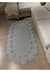 Resim Mavaux Oval Papatya Hasır Jüt Çiçek Desenli Kilim Halı Gri 