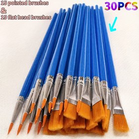 Resim 30 adet Naylon Saç Ucu Fırça Paketi Düz Başlı Fırça Su Tozu Sulu Boya Akrilik Boya Sanat Boyama Küçük Fırça Boyama Fırçası Kanca Çizgi Çizgi Doodle 